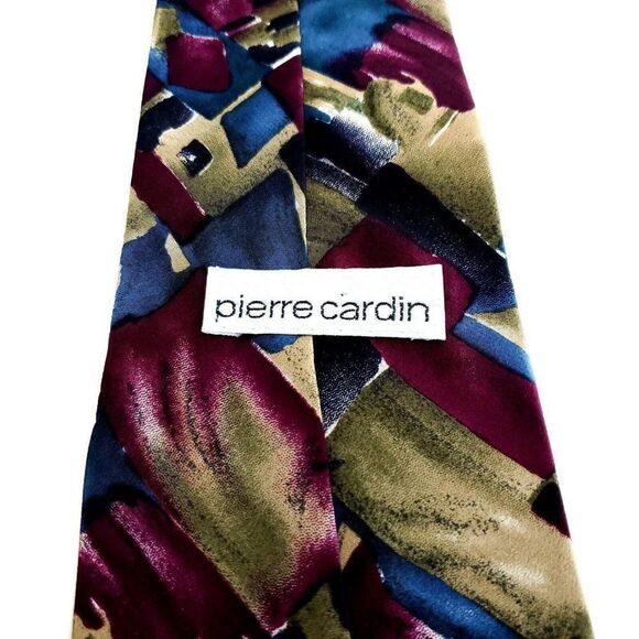 Pierre Cardin Abstract Blue Purple Beige Wide Silk Tie‎ - Picture 3 of 6